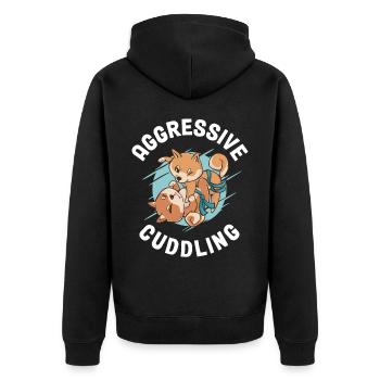 Aggressive Cuddling Jiu Jitsu Geschenk - Unisex Premium Bio Zip Hoodie - Schwarz - Hinten - Nico (187cm)