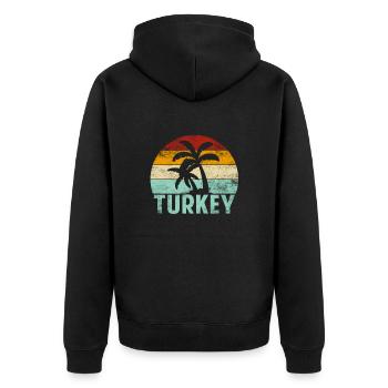 Türkei Souvenir Palmen Sommer Sonne Meer Strand - Unisex Premium Bio Zip Hoodie - Schwarz - Hinten - Nico (187cm)