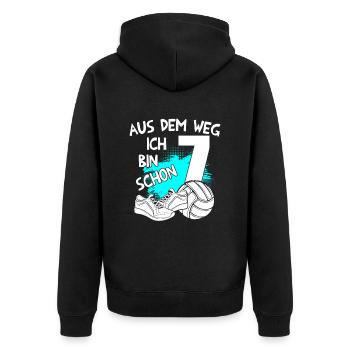 Volleyball Geburtstag Ich bin 7 Jahre - Unisex Premium Bio Zip Hoodie - Schwarz - Hinten - Nico (187cm)