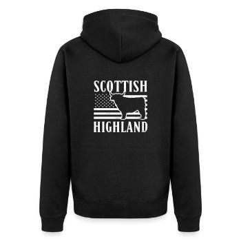 Highland Cow Patriotische US-amerikanische Flagge 4. Juli - Unisex Premium Bio Zip Hoodie - Schwarz - Hinten - Nico (187cm)