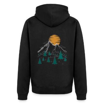 Natur Wandern Aufdruck Berg Motiv - Unisex Premium Bio Zip Hoodie - Schwarz - Hinten - Nico (187cm)