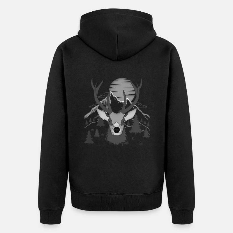 Rothirsch Geweih mit Hirschgeweih - Unisex Premium Bio Zip Hoodie - Schwarz