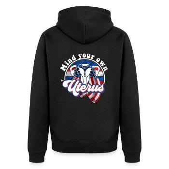Mind your own uterus - Unisex Premium Bio Zip Hoodie - Schwarz - Hinten - Nico (187cm)