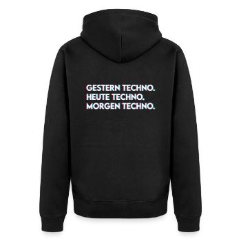 Techno Spruch - Unisex Premium Bio Zip Hoodie - Schwarz - Hinten - Nico (187cm)