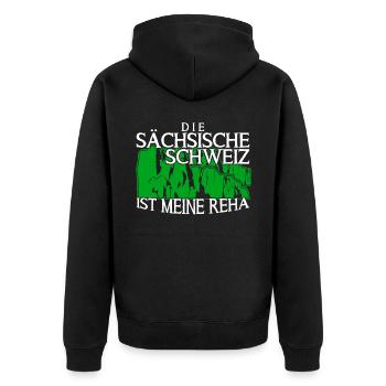 Sächsische Schweiz Urlaub Wandern - Unisex Premium Bio Zip Hoodie - Schwarz - Hinten - Nico (187cm)