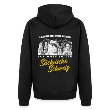 Sächsische Schweiz Elbsandsteingebirge - Unisex Premium Bio Zip Hoodie - Schwarz - Hinten - Nico (187cm)