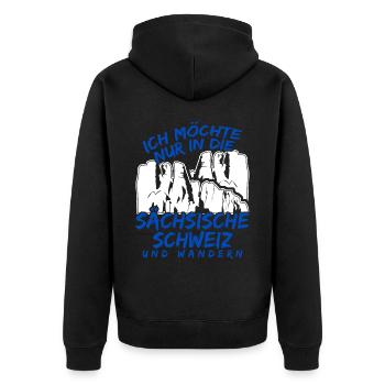 Sächsische Schweiz Wandern - Unisex Premium Bio Zip Hoodie - Schwarz - Hinten - Nico (187cm)