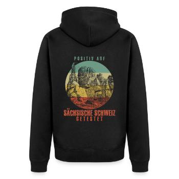 Sächsische Schweiz Klettern Wandern - Unisex Premium Bio Zip Hoodie - Schwarz - Hinten - Nico (187cm)