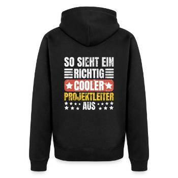 So Sieht Richtig Cooler Projektleiter - Unisex Premium Bio Zip Hoodie - Schwarz - Hinten - Nico (187cm)