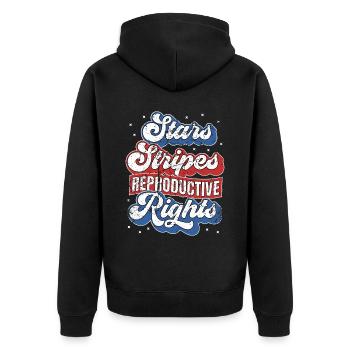Retro Stars Stripes Reproduktive Rechte 4. von - Unisex Premium Bio Zip Hoodie - Schwarz - Hinten - Nico (187cm)
