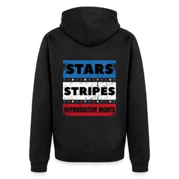 Stars Stripes Reproduktive Rechte notleiden 4. - Unisex Premium Bio Zip Hoodie - Schwarz - Hinten - Nico (187cm)