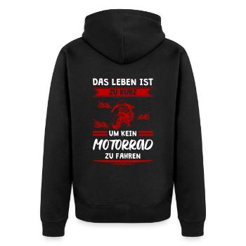 Leben Zu Kurz Motorradfahrer Motorrad Fahren Biker - Unisex Premium Bio Zip Hoodie - Schwarz - Hinten - Nico (187cm)