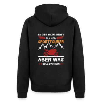 Retro Gibt Wichtigeres Sporttourer Motorradfahrer - Unisex Premium Bio Zip Hoodie - Schwarz - Hinten - Nico (187cm)