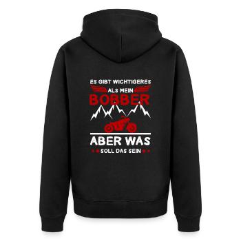 Gibt Wichtigeres Bobber Motorradfahrer Motorrad - Unisex Premium Bio Zip Hoodie - Schwarz - Hinten - Nico (187cm)