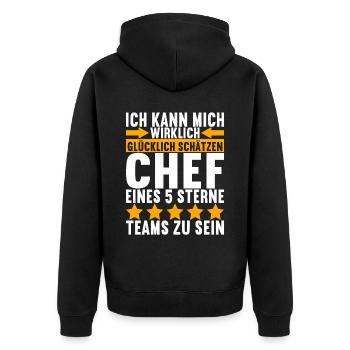 Abteilungsleiter Chef - Unisex Premium Bio Zip Hoodie - Schwarz - Hinten - Nico (187cm)