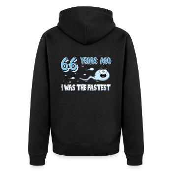 66 Years Ago I Was The Fastest 66. Geburtstag - Unisex Premium Bio Zip Hoodie - Schwarz - Hinten - Nico (187cm)