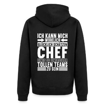Abteilungsleiter Chef - Unisex Premium Bio Zip Hoodie - Schwarz - Hinten - Nico (187cm)