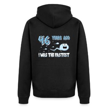 46 Years Ago I Was The Fastest 46. Geburtstag - Unisex Premium Bio Zip Hoodie - Schwarz - Hinten - Nico (187cm)