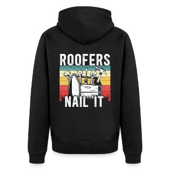 Dachdecker nageln es Dach Mechanischer Dachdecker - Unisex Premium Bio Zip Hoodie - Schwarz - Hinten - Nico (187cm)