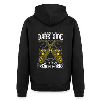 Join The Dark Side We Have French Horns Saxophone - Unisex Premium Organic Zip Hoodie - black - Back - Nico (187cm)