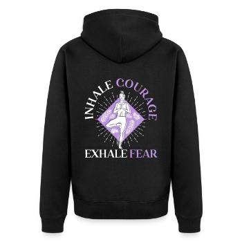 Einatmen Mut Ausatmen Angst Spirituelle Fitness Yoga - Unisex Premium Bio Zip Hoodie - Schwarz - Hinten - Nico (187cm)