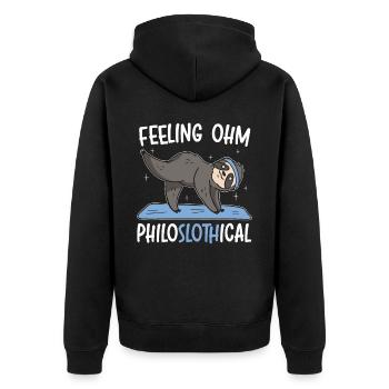 Fühlen Philoslothical Fitness Yoga Meditieren Faultier - Unisex Premium Bio Zip Hoodie - Schwarz - Hinten - Nico (187cm)