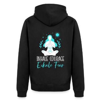 Einatmen Mut Ausatmen Angst Spirituelle Fitness Yoga - Unisex Premium Bio Zip Hoodie - Schwarz - Hinten - Nico (187cm)