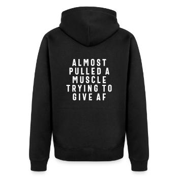 Almost Pulled a Muscle Trying to Give AF Fitness - Unisex Premium Organic Zip Hoodie - black - Back - Nico (187cm)