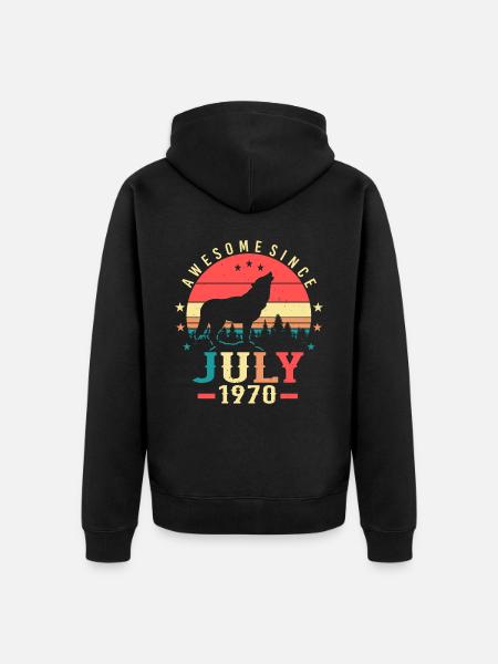 1970 En juillet Wolf - Veste à capuche bio Premium Unisexe - noir