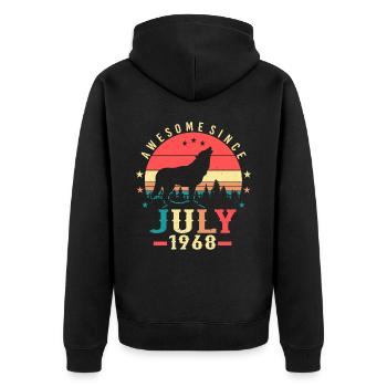 1968 Im Juli Wolf - Unisex Premium Bio Zip Hoodie - Schwarz - Hinten - Nico (187cm)
