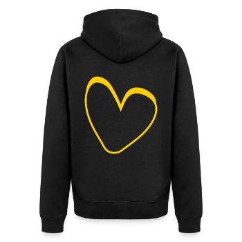 Gelbes Herz Simpel Design - Unisex Premium Bio Zip Hoodie - Schwarz - Hinten - Nico (187cm)