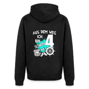 Piraten Geburtstag Ich bin 4 Jahre alt - Unisex Premium Bio Zip Hoodie - Schwarz - Hinten - Nico (187cm)