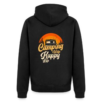 Camping Femme Happy Life Caravane Nature Camper - Veste à capuche bio Premium Unisexe - noir - Dos - Nico (187cm)