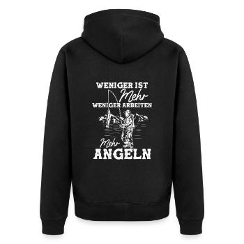 Weniger Arbeiten Mehr Angeln Fischer Angler - Unisex Premium Bio Zip Hoodie - Schwarz - Hinten - Nico (187cm)