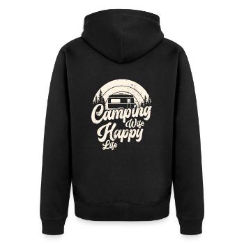 Camping Femme Happy Life Caravane Nature Camper - Veste à capuche bio Premium Unisexe - noir - Dos - Nico (187cm)