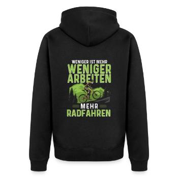 Weniger Arbeiten Mehr Radfahren Radfahrer - Unisex Premium Bio Zip Hoodie - Schwarz - Hinten - Nico (187cm)