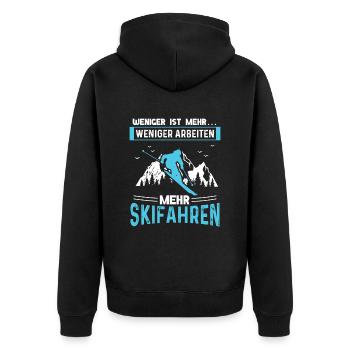 Weniger Arbeiten Mehr Skifahren - Unisex Premium Bio Zip Hoodie - Schwarz - Hinten - Nico (187cm)