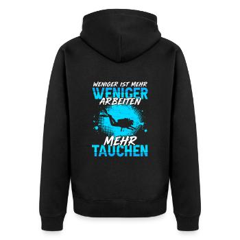 Weniger Arbeiten Mehr Tauchen Taucher - Unisex Premium Bio Zip Hoodie - Schwarz - Hinten - Nico (187cm)