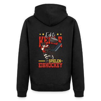 Echte Kerle spielen Eishockey - Unisex Premium Bio Zip Hoodie - Schwarz - Hinten - Nico (187cm)