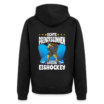 Eishockey Frauen Eishockeyspielerin - Unisex Premium Bio Zip Hoodie - Schwarz - Hinten - Nico (187cm)