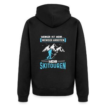 Weniger Arbeiten Mehr Skitouren Tourenski - Unisex Premium Bio Zip Hoodie - Schwarz - Hinten - Nico (187cm)