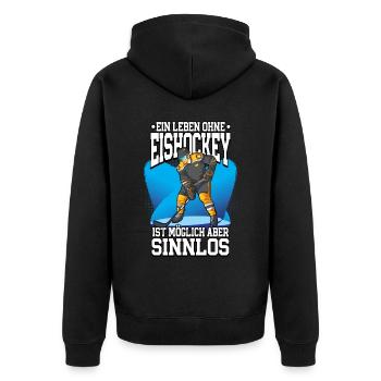 Ein leben ohne Eishockey - Unisex Premium Bio Zip Hoodie - Schwarz - Hinten - Nico (187cm)