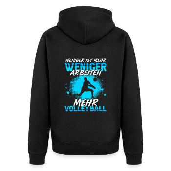 Weniger Arbeiten Mehr Volleyball Spieler - Unisex Premium Bio Zip Hoodie - Schwarz - Hinten - Nico (187cm)