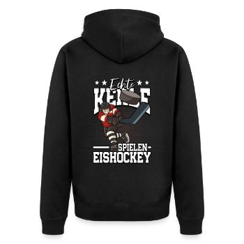 Echte Kerle spielen Eishockey - Unisex Premium Bio Zip Hoodie - Schwarz - Hinten - Nico (187cm)