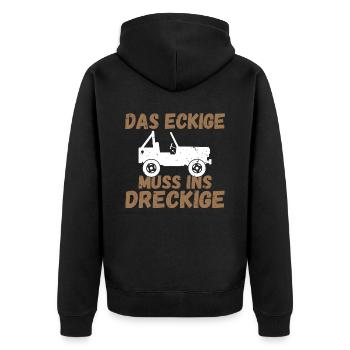 Das Eckige Muss ins Dreckige Quad ATV Quadfahrer - Unisex Premium Bio Zip Hoodie - Schwarz - Hinten - Nico (187cm)