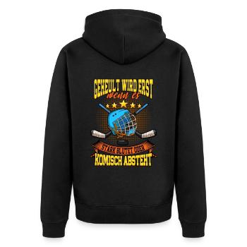 Geheult wird erst wenn es stark blutet Eishockey - Unisex Premium Bio Zip Hoodie - Schwarz - Hinten - Nico (187cm)