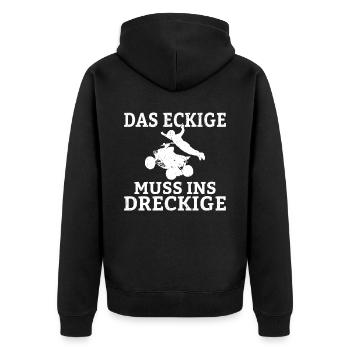 Das Eckige Muss ins Dreckige Quadfahrer Sprüche Ma - Unisex Premium Bio Zip Hoodie - Schwarz - Hinten - Nico (187cm)