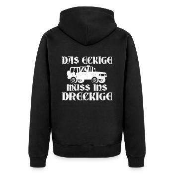 Das Eckige Muss ins Dreckige Geländewagen Offroad - Unisex Premium Bio Zip Hoodie - Schwarz - Hinten - Nico (187cm)