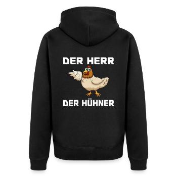 Der Herr der Hühner Bauernhof Sprüche Bauer Küken - Unisex Premium Bio Zip Hoodie - Schwarz - Hinten - Nico (187cm)