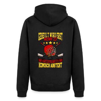 Geheult wird erst wenn es stark blutet Eishockey - Unisex Premium Bio Zip Hoodie - Schwarz - Hinten - Nico (187cm)